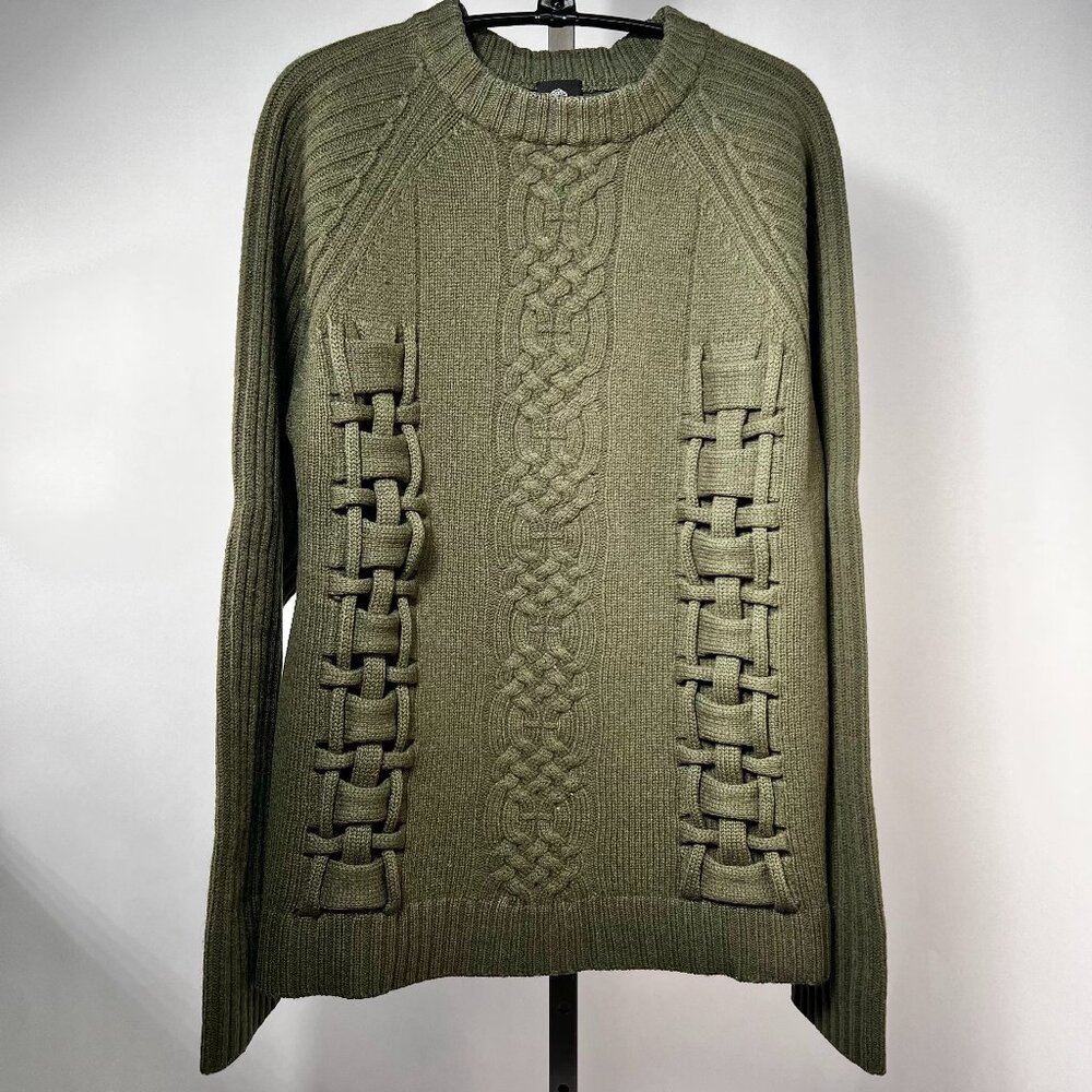 VERSACE JEANS COUTURE‎ Vintage knit sweater with big woven detail, Olive green L